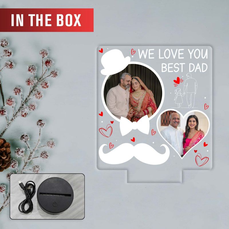 Personalized Best Dad UV Print Multicolor LED Night Lamp Fathers Day Gift Light